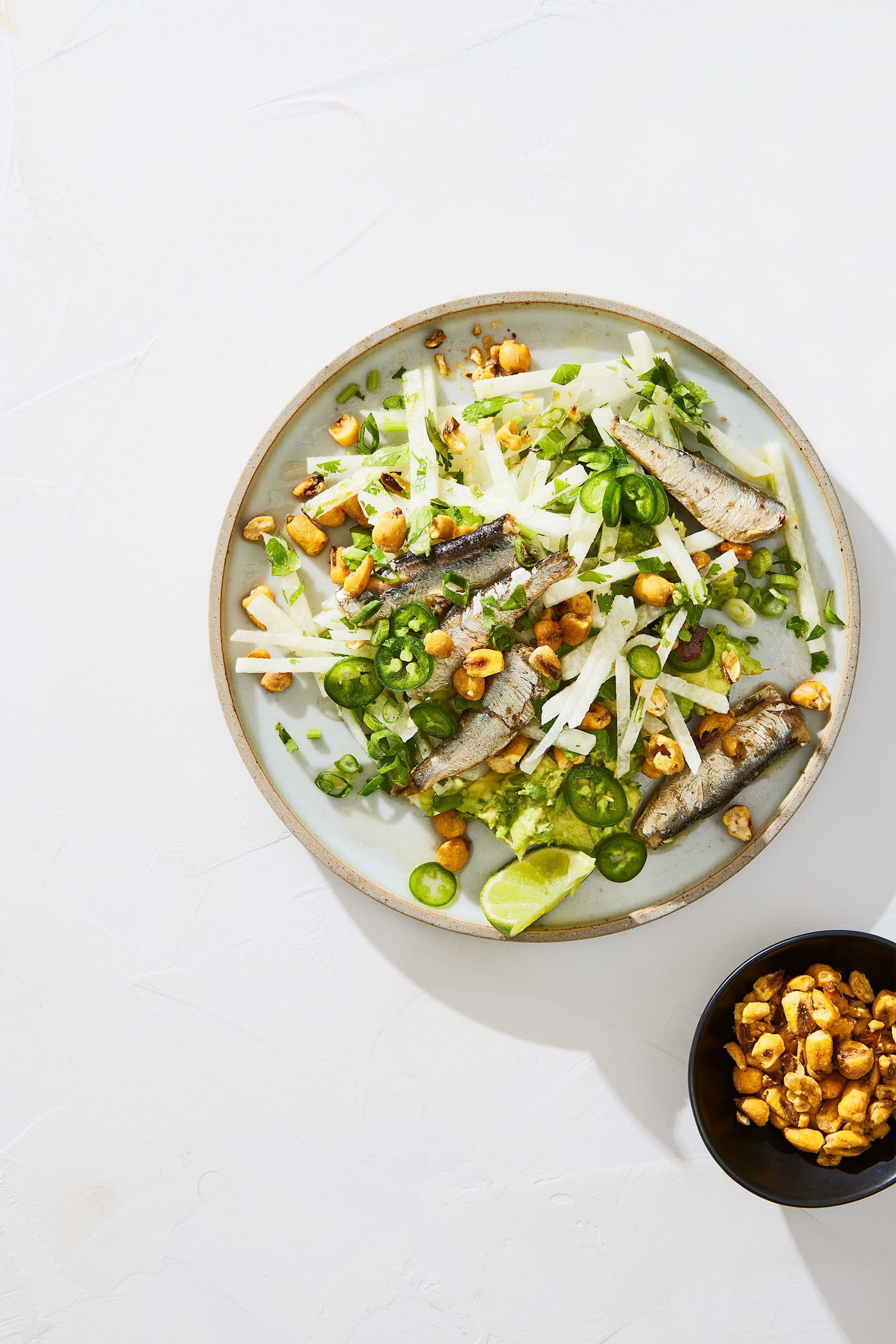 Sardines With Jicama, Avocado, And Corn Nuts Recipe
