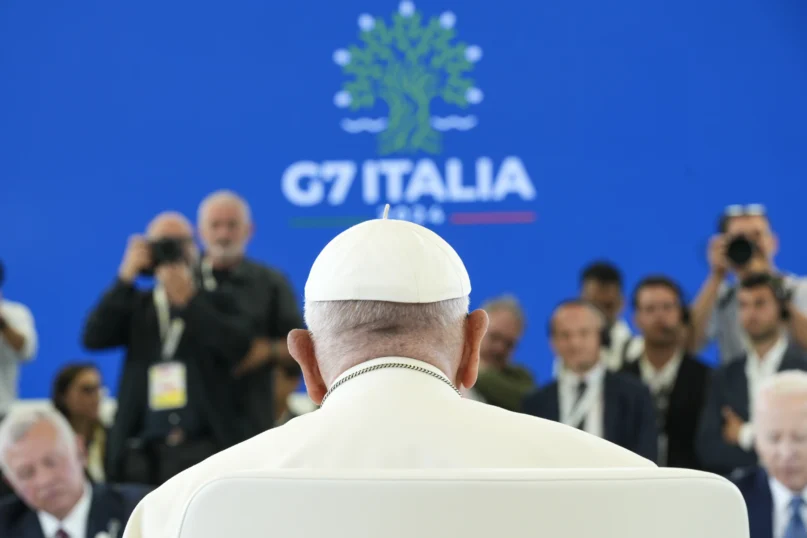 Pope Francis becomes first pontiff to address a G7 summit, raising alarm about AI. The G7 responds